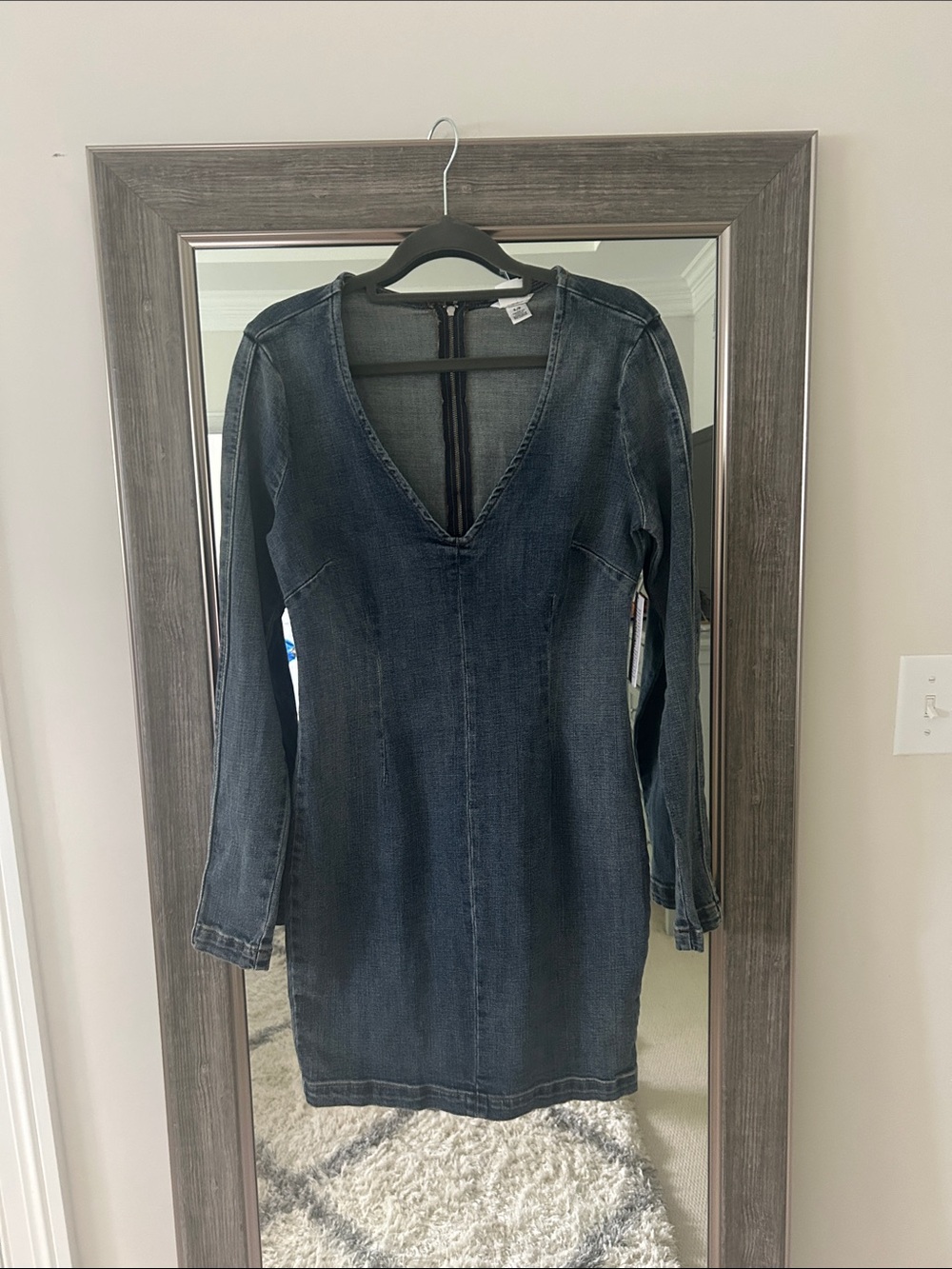 Guess Dark Indigo Long Sleeve V-Neck Denim Dress